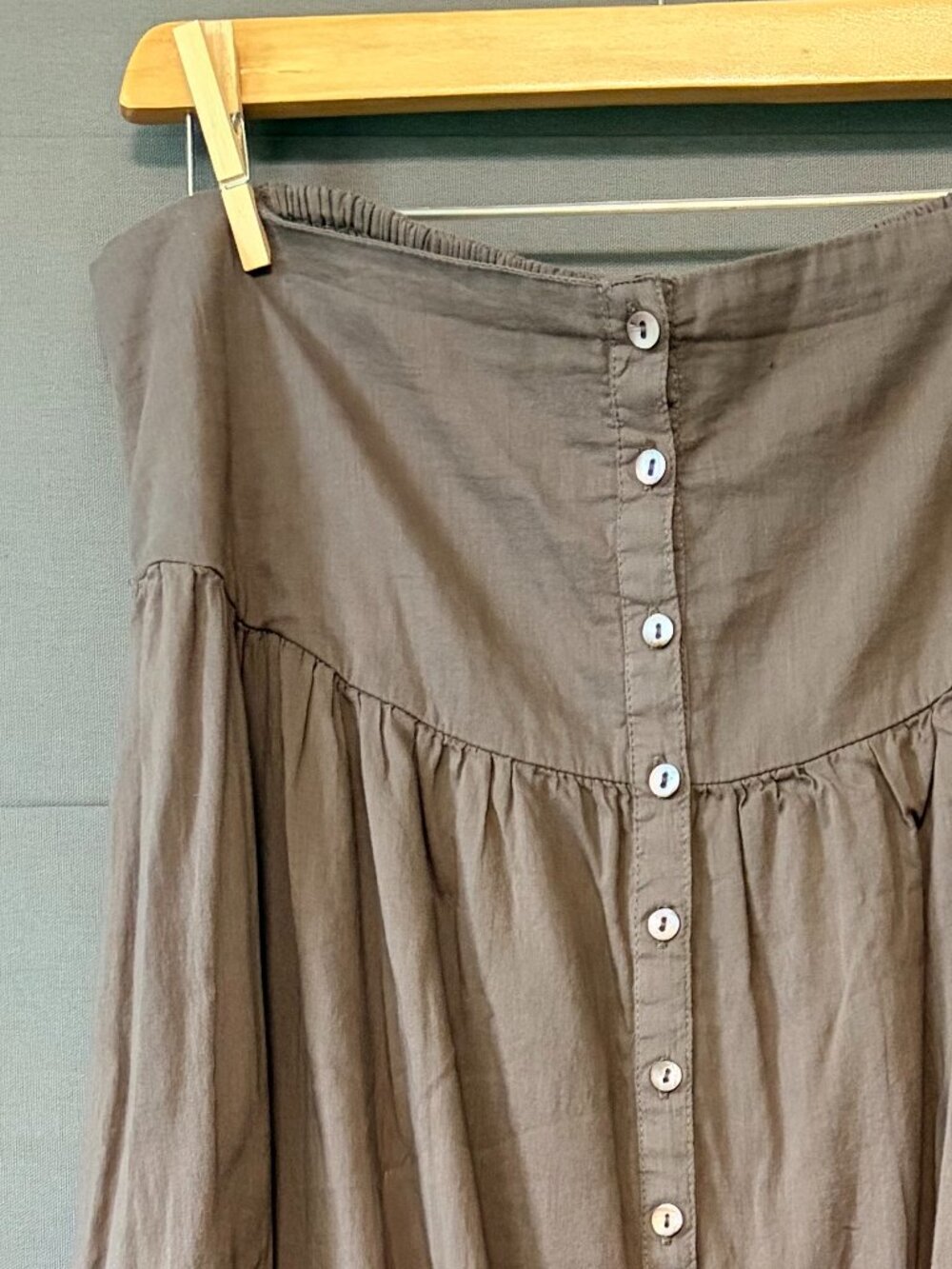 Brown Button Front Tiered Maxi Skirt Cottagecore